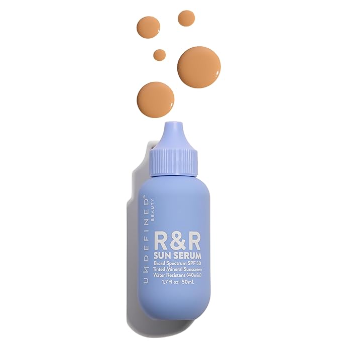 Undefined R&ampR Sun Serum SPF 50 PA++++ Tinted Mineral Sunscreen with Niacinamide Water Resistant Broad Spectrum Protection &amp Blue Light Defense (Medium Tint)
