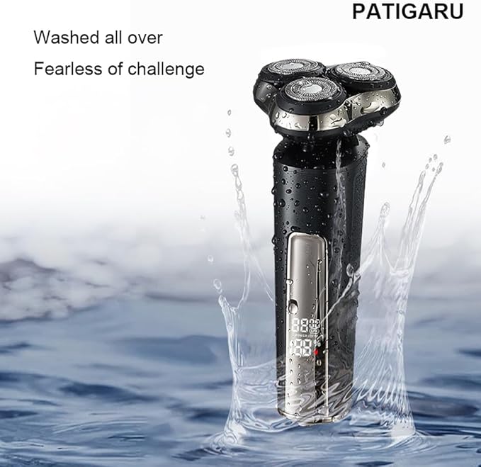 PATIGARU Electric Razors for Men - IPX7 Waterproof for Wet &amp Dry Shave Portable Razor with LCD Display Beard Trimmer Cordless with USB-C Charging Cable