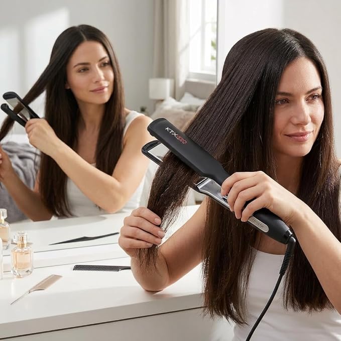 IZUTECH KTX450 Titanium 1.75 Inch Flat Iron Wide Plate Hair Straightener and Curler for Long Thick Hair Fast Heating Dual Voltage Adjustable Temperature up to 450°F Auto Shut Off