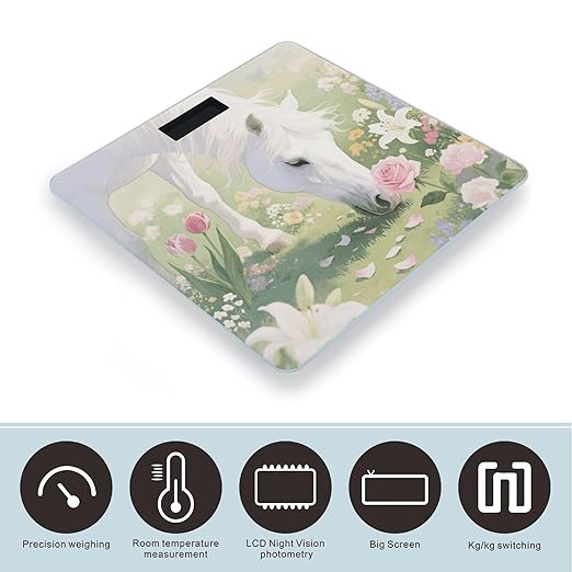 White Horse Weight Scale Large Digital Bathroom Scales with Bright LED Display Non Slip Digital Scale and Step On Fashion Weighing Machine for Body
