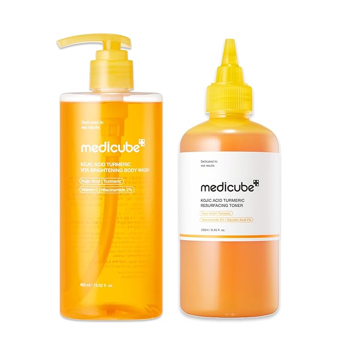 medicube Kojic Acid Body Wash &amp Tone Duo: Kojc Acid Turmeric Brightening Body Wash and Smothing Toner for Face &amp Body | Shower 2 Step Routine for Clearer Brighter Body Skin