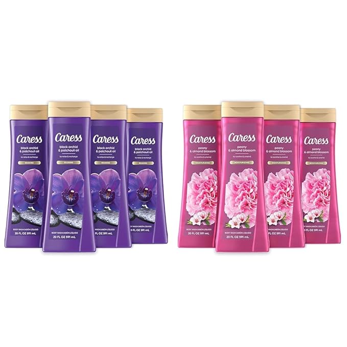 Caress Body Wash for Women Black Orchid &amp Patchouli Oil and Peony &amp Almond Blossom Relaxing and Moisturizing Shower Gel 20 fl oz 4 Pack Bundle