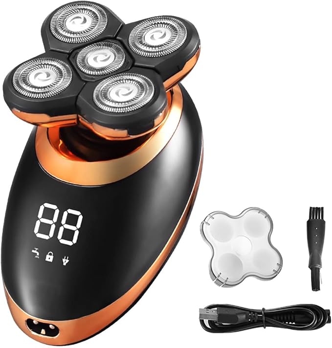 Electric Razor for Men Electric Shaver for Men Beard Hair Trimmer Electric Razor 5D Floating Five Blade Heads Electric Nose Hair Trimmer LCD Display ( Color : Golden-Package B )