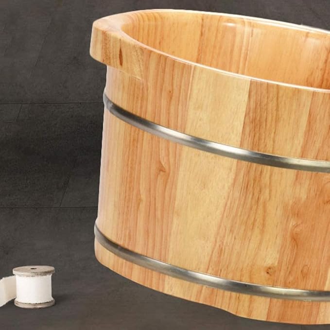 Foot Bath Barrel/Foot Tub Solid Wood Natural Thicken Foot Spa Wooden Tub with Cover Massage Beads Foot Massage Basin for Soothe Relax Tired Feet Salon Massager Tub (Size : B)