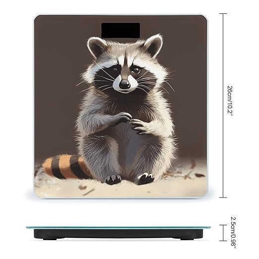 Cute Raccoon2 Bathroom Scale for Body Weight Bathroom Digital Electronic Weighing Scale with Back Lit LED Display Sturdy Tempered Glass Weight Watchers Scales 400lb