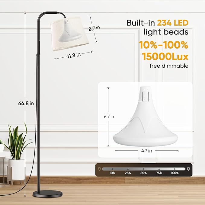 Light Therapy Lamp 10000 Lux Daylight Lamp with Remote &amp Touch Control Adjustable Color/Brightness/Timer Therapy Light Floor Lamp with Linen Shade for Bedroom Office Living Room