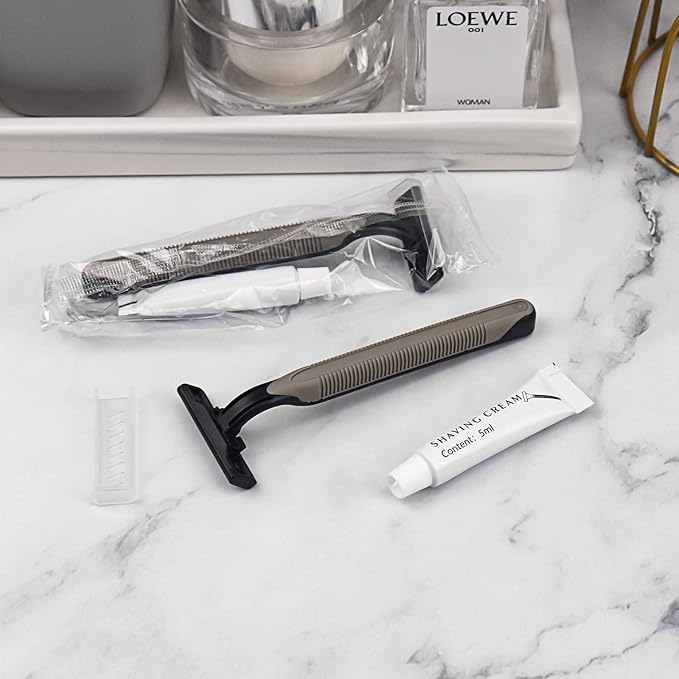 Disposable Razors in Bulk Bulk Razors with Knife Cap Grey Individually Packaged Disposable Razors Bulk with Shaving Cream for Hotels Homeless Nursing Homes Shelters Charities (pack-100)