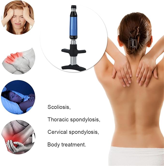 Spine Correction Gun with 4 Repaceable Massage Heads 6 Levels Manual Spine Activator Chiropractic Therapy Massager Tool Spine Adjusting Massager