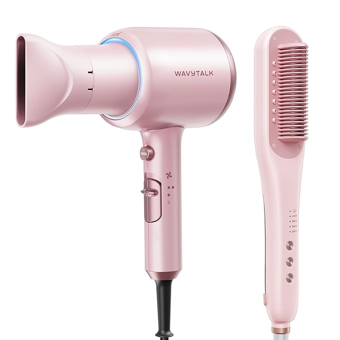 Wavytalk Blown Away onic Hair Dryer Pink Steamline Pro Hair Straightener Brush