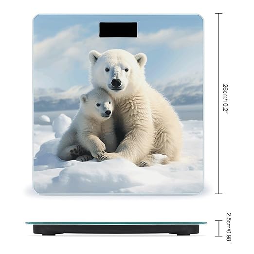 Cute Polar Bear Bathroom Scale Automatic Power On/Off Body Scales LCD Backlight Display Square Digital Scale Rounded Corners Bathroom Scales for Home Bedrooms