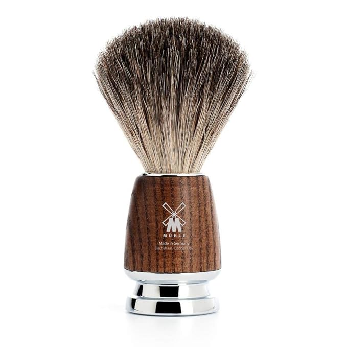 MÜHLE RYTMO Steamed Ash 4-piece Pure Badger 5-Blade Razor Modern Luxury Wet Shaving Set - Perfect for Every Day Use Barbershop Quality Close Smooth Shave