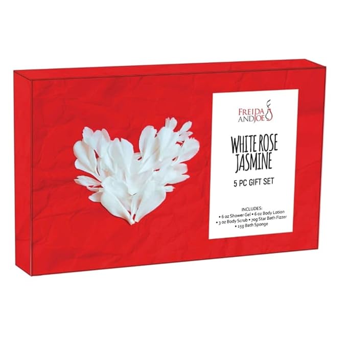 Fragrance Bath &amp Body Collection Gift Box Includes Shower Gel Body Lotion Body Scrub Bath Bomb &amp Sponge (White Rose Jasmine) – Mother's Day Gift for Mom
