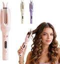 Automatic Hair Curler Auto Rotating Curling Iron with 3 Temp Settings Anti-Scald &amp Anti-Tangle Ceramic Barrel Fast Heating Portable Hair Waver for Travel (Pink)