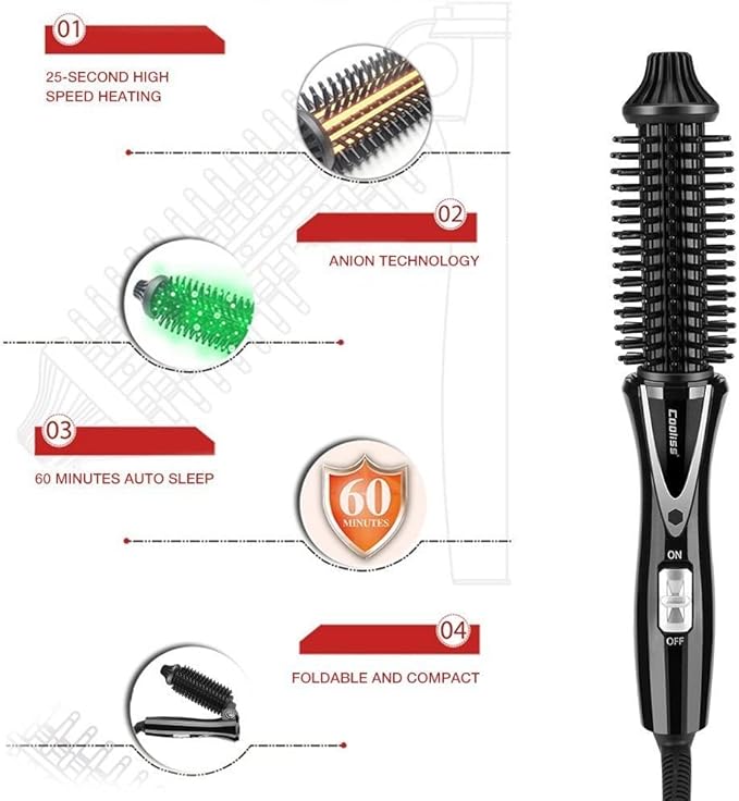 Electric Hair Curler Hot Curler Brush Professional Anti-Scald Instant Heat Up Curling Wands Instant Heat Styling Brush Suitable for All Hair Types (（110-240V）) (Black)