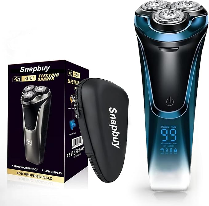 Snapbuy Electric Razor for Men Waterproof Cordless Shaver with 90-Min Runtime4D Floating Precision Blades System Fast Charging Travel-Friendly for Wet &amp Dry Use (Blue)