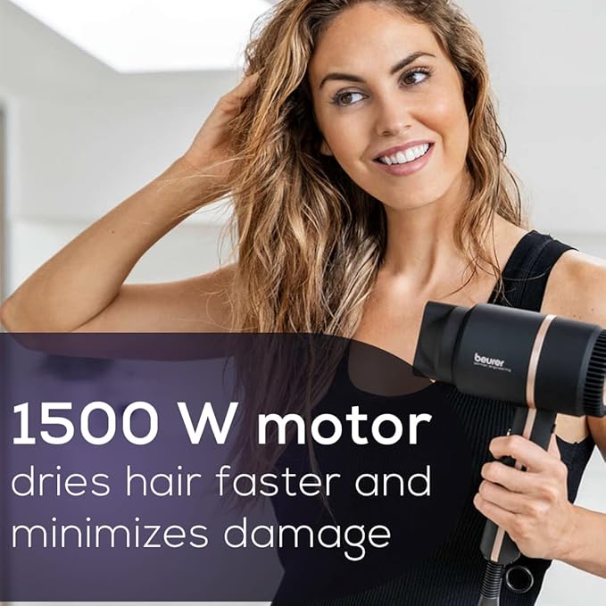 Beurer HC35 Compact Hair Dryer 1500-Watt Blow Dryer Ionic Technology Reduces Frizz Lightweight and Portable Travel Hair Dryer with 4 Temperature and 3-Speed Settings &amp Cold Air Function (Black)