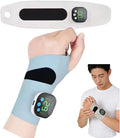 Rechargeable Adjustable Electric Wrist Massager Cordless Wrist Heating Pad with Heat 8 Massage Modes 30 Intensity Levels Wearable Hand Heating Brace for Daily &amp Sports Use (Blue)