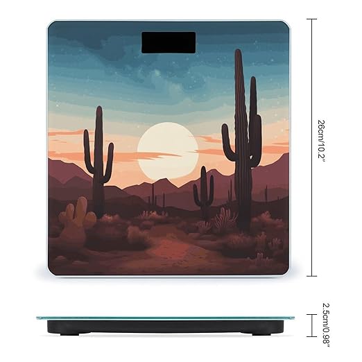 Desert with Cactus Weight Scale Digital Electronic Scales Bathroom Scale Larg LCD Backlight Display High Precision MeasurementsTempered Glass