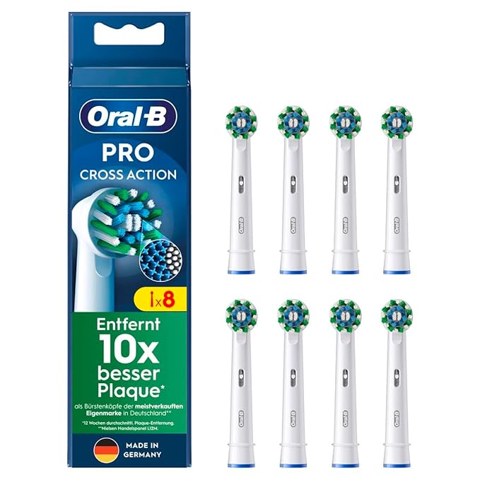 Oral-B Pro CrossAction Original Electric Toothbrush Heads - Superior Teeth Cleaning Replacement Brushes with Innovative X Bristles Toothbrush Attachment - White Pack of 8