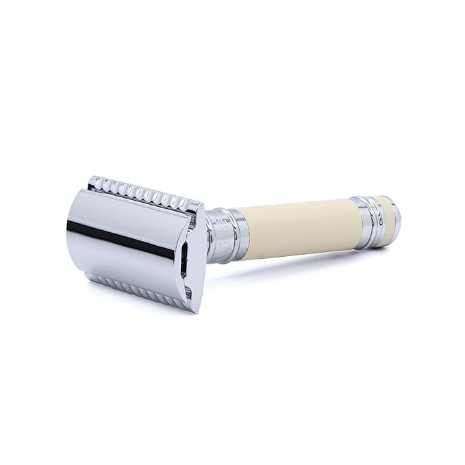 Edwin Jagger DES87RCBLAMZ Double Edge Safety Razor Ivory Rubber Coated Short Handle