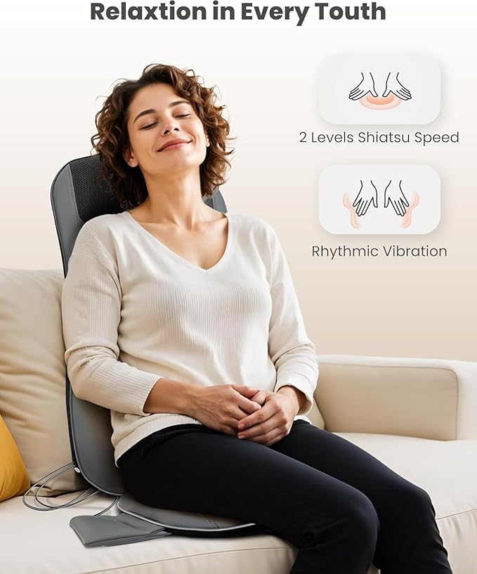 COMFIER Shiatsu Full Back Massager for Chair with Heat with 2 Shiatsu SpeedsHeated Chair Massage Pad with SpotSeat CushionNeck Massagerfor Home Office useGifts for Women Men Mom Dad