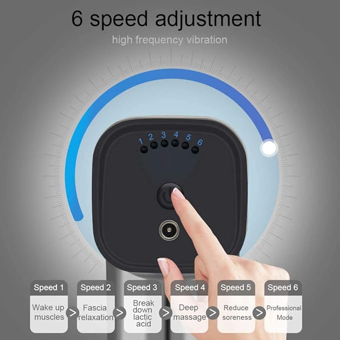 Hand-Held Electric Fascia Massage Gun Portable Fitness Equipment High-Frequency Deep Massager Can Relieve Muscle Soreness Equipped with 6 Replaceable Massage HeadsB