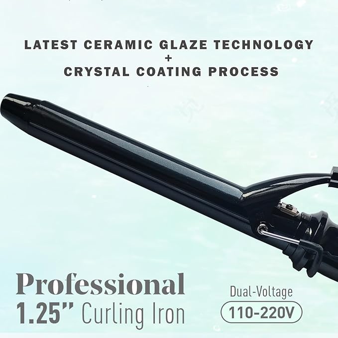abp 1.25 Inch Curling Iron Extra Long Barrel with Ceramic Coating for Long/Medium Hair1 1/4 INCH LCD Display Instant Heat up to 450°F with clampHair Style Tool Girls &amp Women