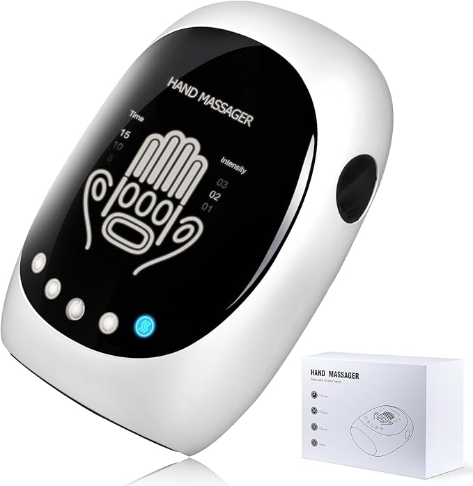 Hand Massager with Heat and Compression for Arthritis Pain Relief with 5-Finger Individual Therapy Fits All Hand SizesRechargeable &amp Portable (White)