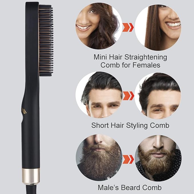 Electric Beard Straightening Comb Multifunctional Beard Straightener Brush for Men 100‑240V Grooming Gifts for Men (US Plug)