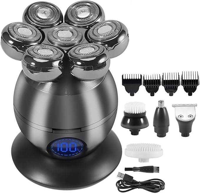 Head Shaver for Men 5 in 1 Men Grooming Kit Wet Dry Electric Shaver Beard Hair Trimmer Electric Razor Rechargeable Bald Head Shaving Machine LCD Display
