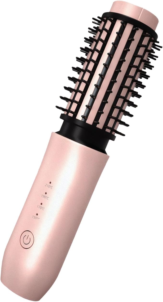 Wireless 2 in 1 Hair Straightener and Curler Portable Hair Brush with Ceramic Finish 2000Mah Battery Capacity Adjustable Heating Levels Type-C Rapid Charge Great for Travel and Daily Use