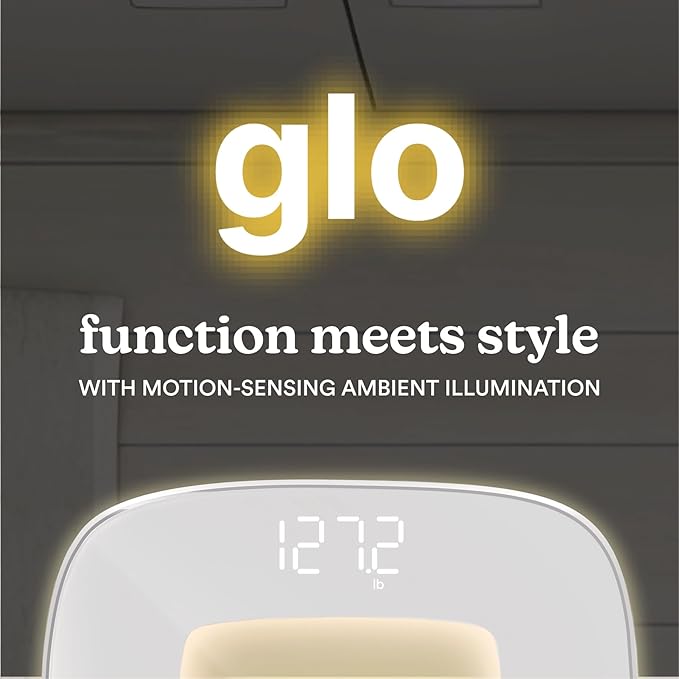 Homedics Digital Bathroom Scale Motion-Sensing Ambient Center Illumination Sleek Tempered Glass High-Precision Weight Measurement Up to 400 lbs Sustainable Design White