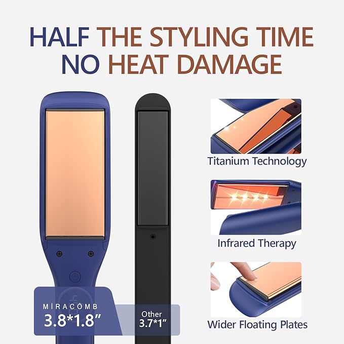 Titanium Flat Iron Hair Straightener | MIRACOMB Professional Straightening Iron Styler with Infrared Light for Straight and Smooth Styles|1.75 Premium 2 in 1 Styling Tool with Digital Heat Settings