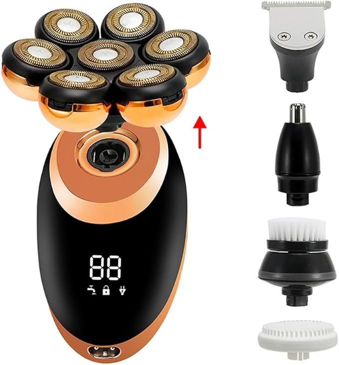 Head Shaver for Men 5 in 1 Men 7D Floating Men Electric Shaver Wet Dry Beard Hair Trimmer Electric Razor Rechargeable Bald Head Shaving Machine LCD Display