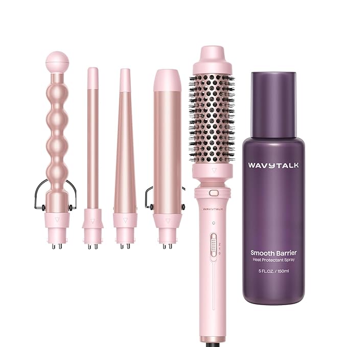 Wavytalk Multi Curl 5 in 1 Curling Wand Set and Heat protectant Spray for Hair 5 Fl Oz