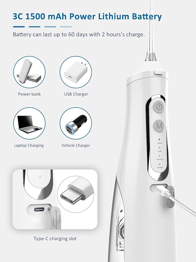 USB Rechargeable 4 Speed Water Flosser Removes Tartar Stains Teeth Cleaning Tool Portable Teeth Cleaner for Home Traveling
