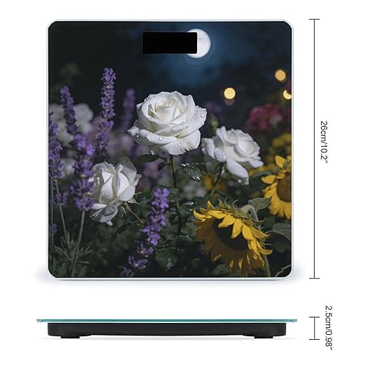 Flowers at Night Weight ScaleClear LED Display Bathroom Digital Weighing ScaleTempered Glass Digital Bathroom Scale for Body Weight Capacity Up to 400 Lbs