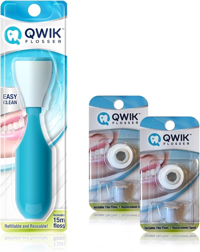 Bundle with 2 Refills Packs– Automatic and Reusable Dental Flosser | Easy Click-to-Use Solution for Plaque Removal Clean Teeth and Fresh Breath (3 Items1-Year Supply)