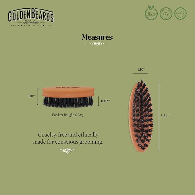 Golden Beards Travel Beard Brush – Pear Tree Wood Handle &amp Natural Boar Bristles – Compact Grooming Tool That Fits in Your Bag Perfect for Beard Maintenance on the Go