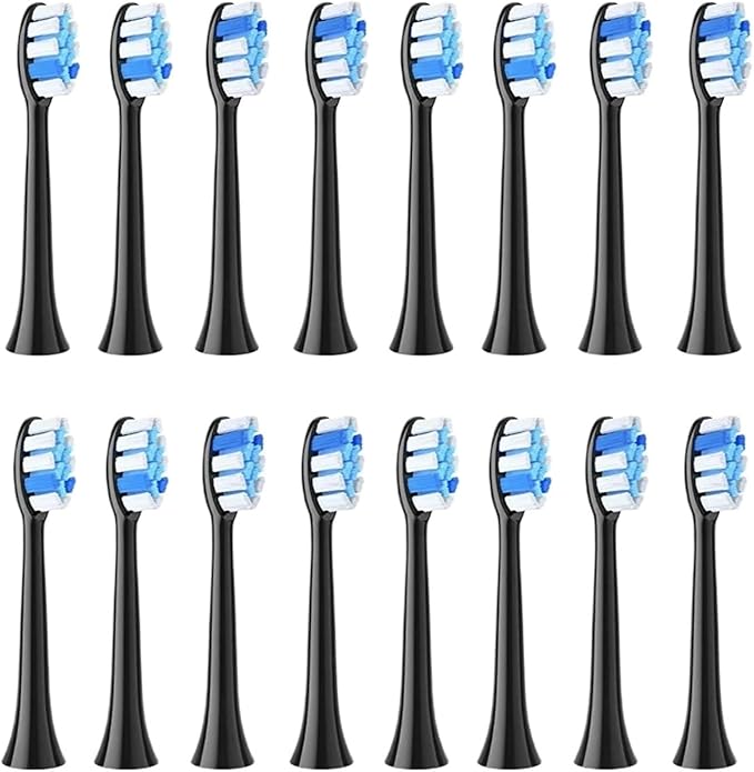 Compatible for Fairywill P11 T9 P80 Electric Toothbrush Heads(Black 16pcs)