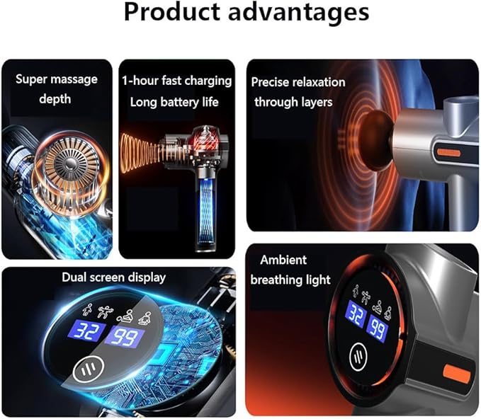 MassagerDeep Tissue Back Massage for AthletesFour Modes32-Position AdjustmentWith 8 Interchangeable Massage HeadsLED Screen DisplayMood Light Impact Massager for Pain ReliefGrey