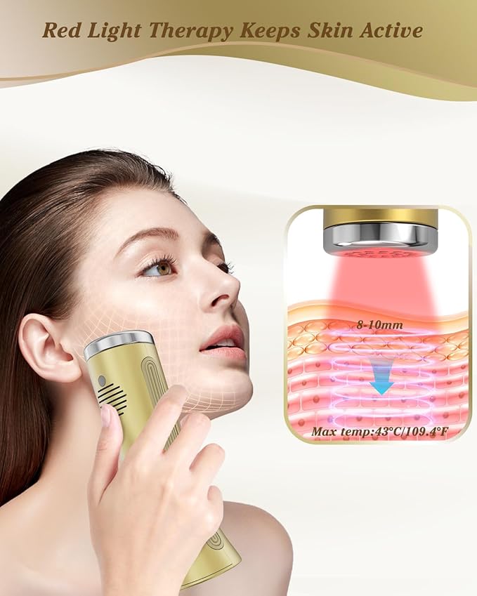 Red Light Device Facial and Neck Massager for Skin Tightening Champagne