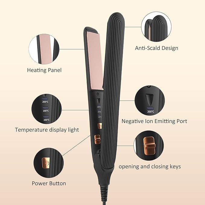 Hair Straightener for Women Ionic Straightening Iron with 3 Temperature Settings Fast Heating Flat Iron Straightener with Intelligent Power Off for All Hair Types (Black)