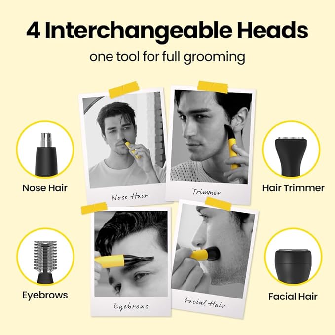 Gorilla Technique Nose Ear Hair Trimmer for Men 10000RPM 4 in 1 Nose Eyebrow &amp Facial Hair USB-C Rechargeable Battery Waterproof Heads Korean 4 Heads