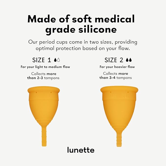 Lunette Menstrual Cup Reusable BPA Free Period Cup with 12-Hour Leak Free Comfort - Soft 100% Medical-Grade Silicone - Eco-Friendly Pad &amp Tampon Alternative – Vegan - Made in Finland - Size 1 Oran