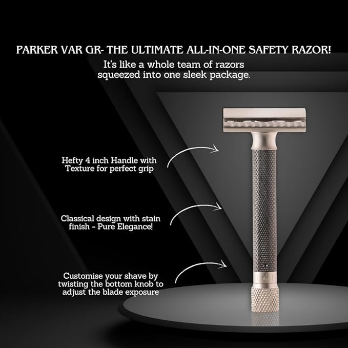 The Parker Variant ADJUSTABLE Double Edge Safety Razor and 105 Blade BUNDLE (GRAPHITE)