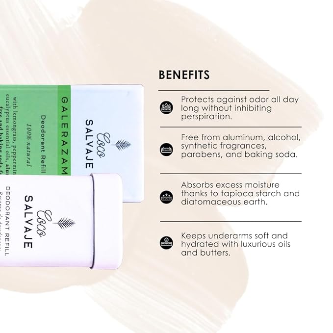 Natural Deodorant Stick for Women &amp Men | Aluminum Free Deodorant with Magnesium | Non toxic Vegan Hypoallergenic and Pregnancy Safe | 2.11oz (GALERAZAMBA (Lemongrass))