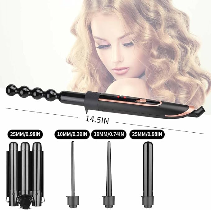 Curling Iron - 3 Barrel Hair Crimper Iron - 5 in 1 Curling Wand Hair Wand with Fast Heating Up - Crimper Wand Curler for All Hair Types Heat Protective Glove &amp 2 Clips Included
