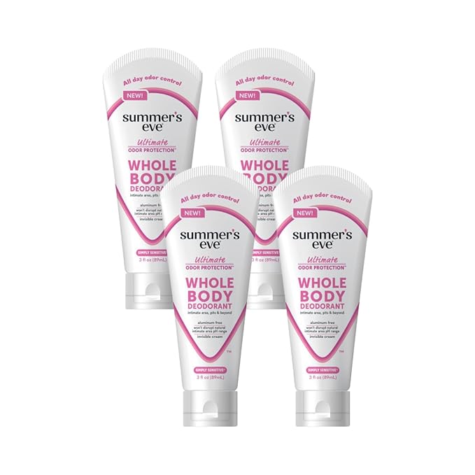 Summer's Eve Whole Body Deodorant for Women Ultimate Smell Control Aluminum Free Deodorant Simply Sensitive 3 Fl Oz (4pack)
