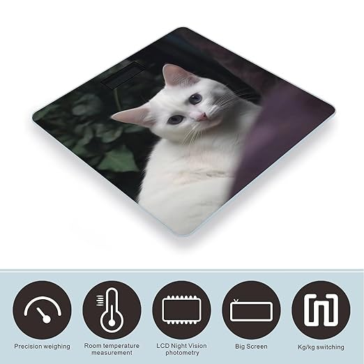 White Cat Scale for Body Weight Highly Accurate Digital Bathroom Scale Sturdy Tempered Glass Weighing Scales with LCD Display Fashion Body Fat Smart Scales 400lb